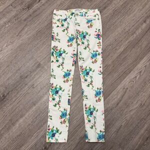 Aeropostale Ashley Ultra Skinny Floral Jeans White Blue Pink Womens Size 1/2 Reg